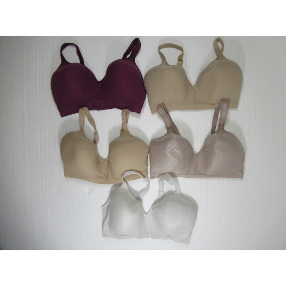 5 Bali Comfort Revolution Bras Lot 40DD Purple Beige White Wireless 3463